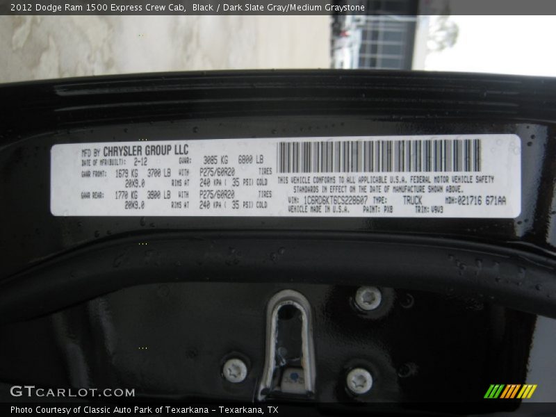 Black / Dark Slate Gray/Medium Graystone 2012 Dodge Ram 1500 Express Crew Cab