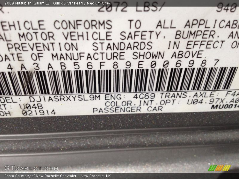 Quick Silver Pearl / Medium Gray 2009 Mitsubishi Galant ES