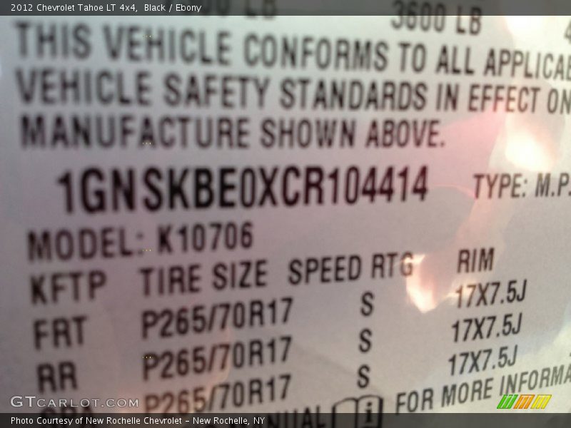 Black / Ebony 2012 Chevrolet Tahoe LT 4x4