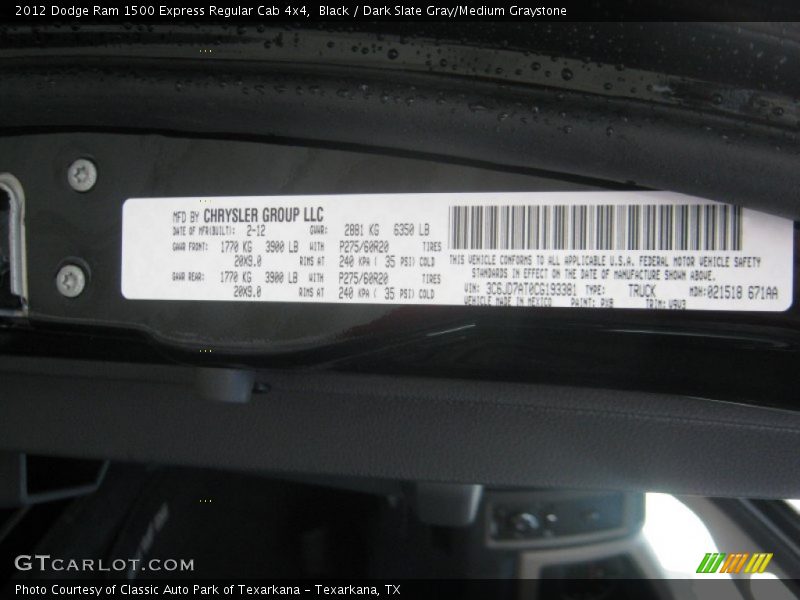 Black / Dark Slate Gray/Medium Graystone 2012 Dodge Ram 1500 Express Regular Cab 4x4