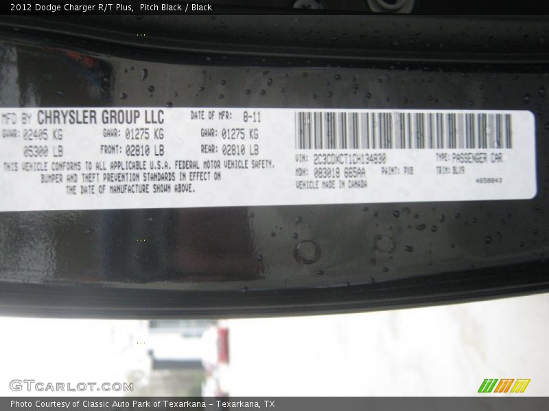 Pitch Black / Black 2012 Dodge Charger R/T Plus