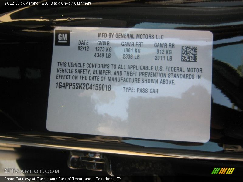 Black Onyx / Cashmere 2012 Buick Verano FWD