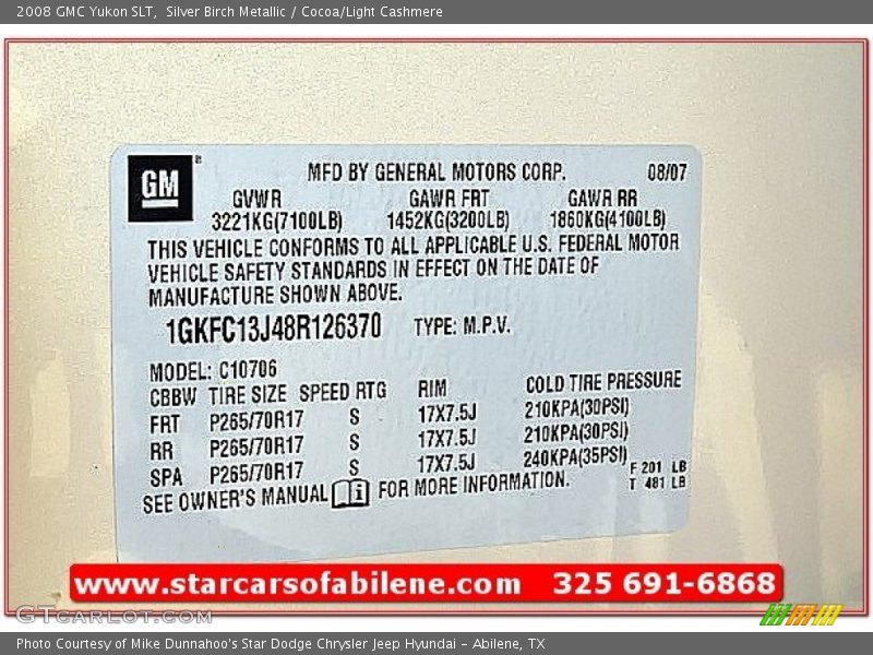 Silver Birch Metallic / Cocoa/Light Cashmere 2008 GMC Yukon SLT