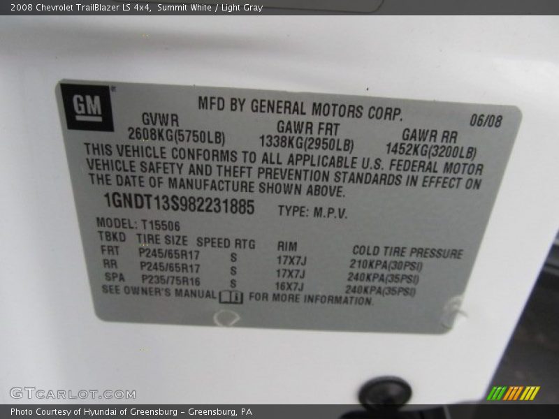 Summit White / Light Gray 2008 Chevrolet TrailBlazer LS 4x4
