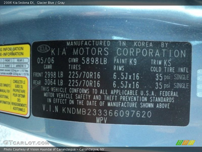 Glacier Blue / Gray 2006 Kia Sedona EX