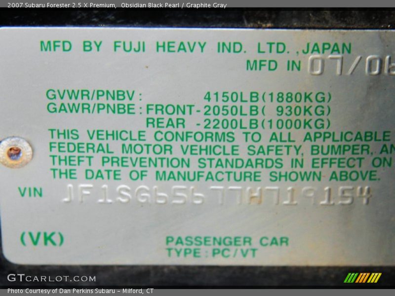 Obsidian Black Pearl / Graphite Gray 2007 Subaru Forester 2.5 X Premium