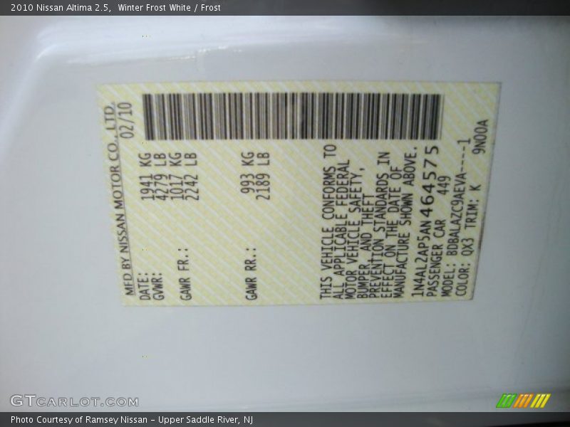 Winter Frost White / Frost 2010 Nissan Altima 2.5