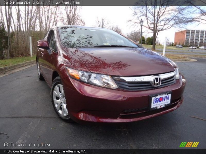 Crimson Pearl / Beige 2012 Honda Civic LX Sedan
