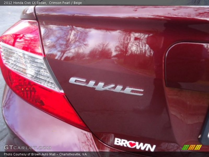 Crimson Pearl / Beige 2012 Honda Civic LX Sedan