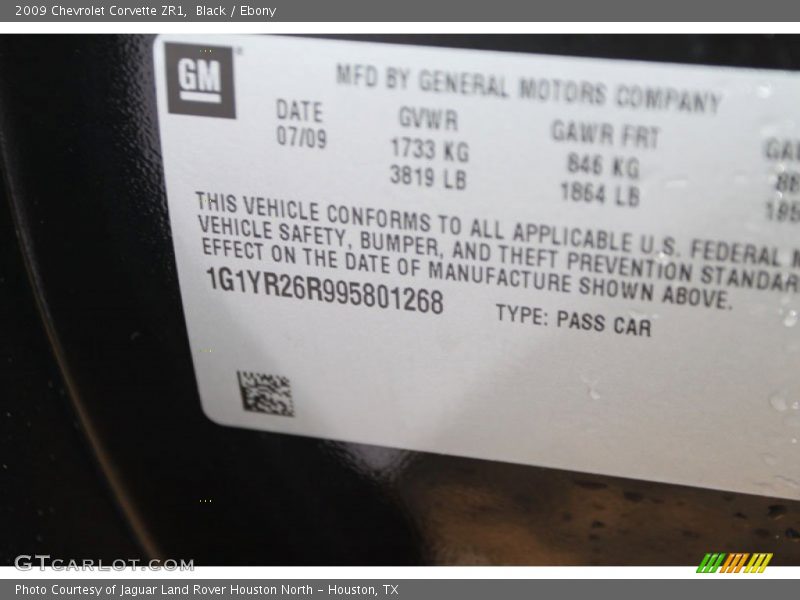 Black / Ebony 2009 Chevrolet Corvette ZR1