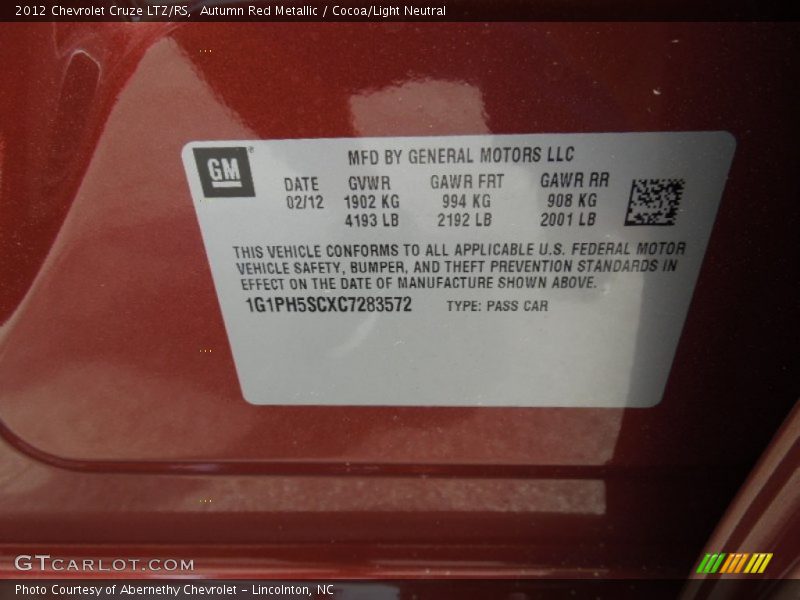 Autumn Red Metallic / Cocoa/Light Neutral 2012 Chevrolet Cruze LTZ/RS