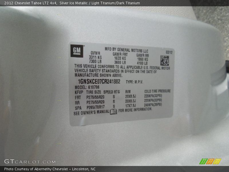 Silver Ice Metallic / Light Titanium/Dark Titanium 2012 Chevrolet Tahoe LTZ 4x4