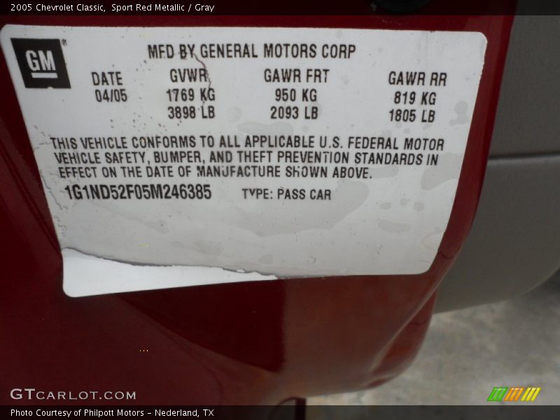 Sport Red Metallic / Gray 2005 Chevrolet Classic