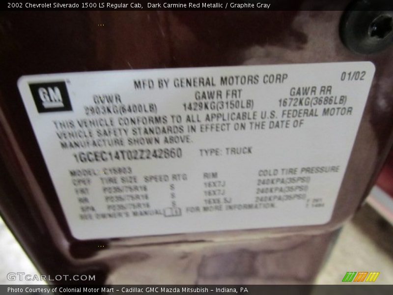 Dark Carmine Red Metallic / Graphite Gray 2002 Chevrolet Silverado 1500 LS Regular Cab