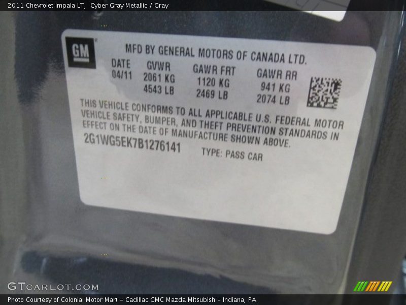 Cyber Gray Metallic / Gray 2011 Chevrolet Impala LT