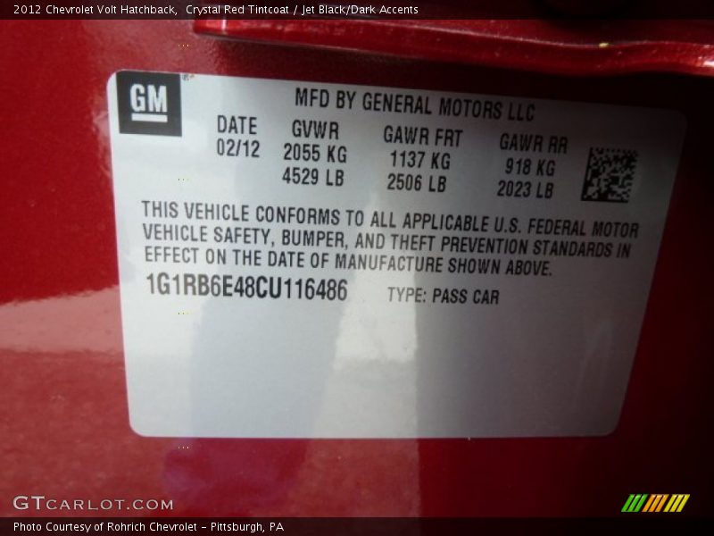 Crystal Red Tintcoat / Jet Black/Dark Accents 2012 Chevrolet Volt Hatchback
