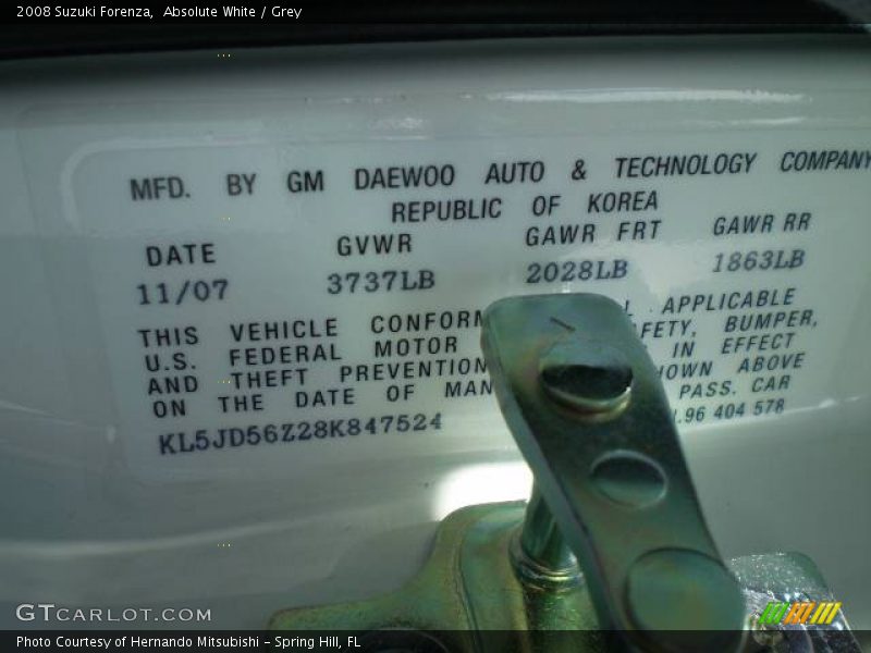 Absolute White / Grey 2008 Suzuki Forenza