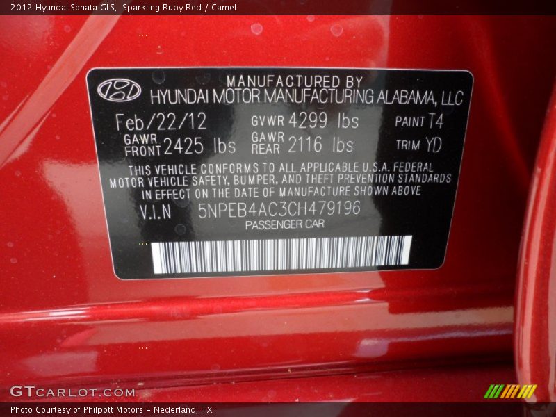 Sparkling Ruby Red / Camel 2012 Hyundai Sonata GLS