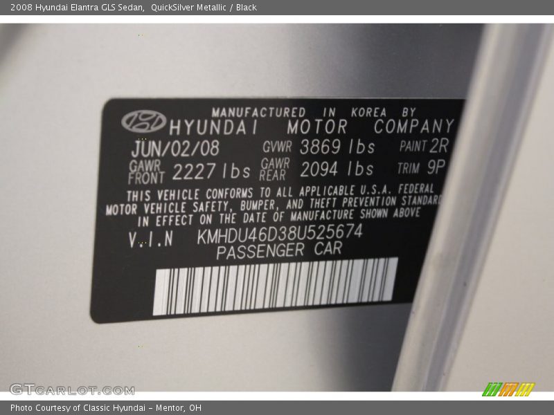 QuickSilver Metallic / Black 2008 Hyundai Elantra GLS Sedan