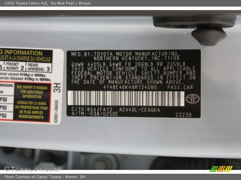 Sky Blue Pearl / Bisque 2009 Toyota Camry XLE