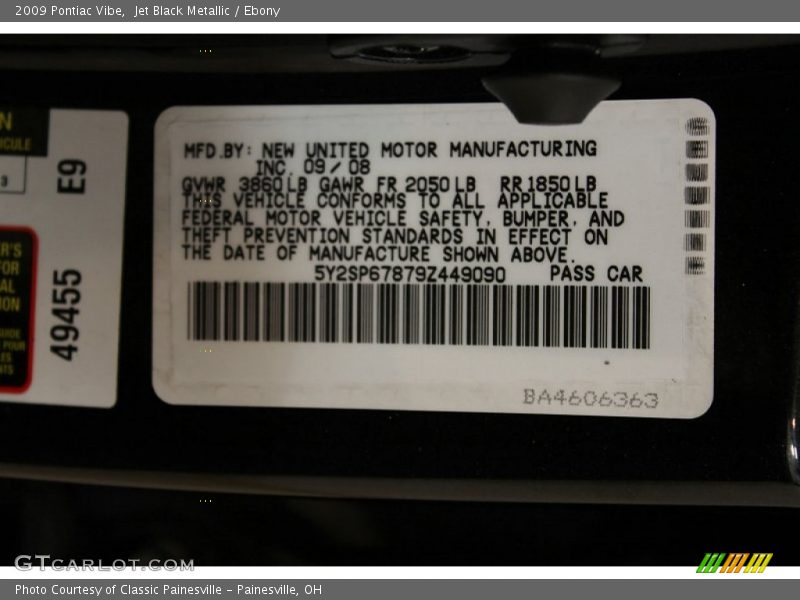 Jet Black Metallic / Ebony 2009 Pontiac Vibe