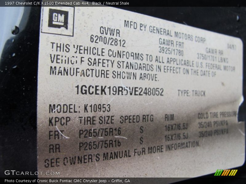 Black / Neutral Shale 1997 Chevrolet C/K K1500 Extended Cab 4x4