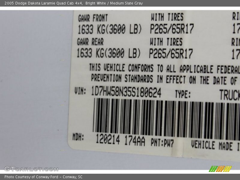 Bright White / Medium Slate Gray 2005 Dodge Dakota Laramie Quad Cab 4x4