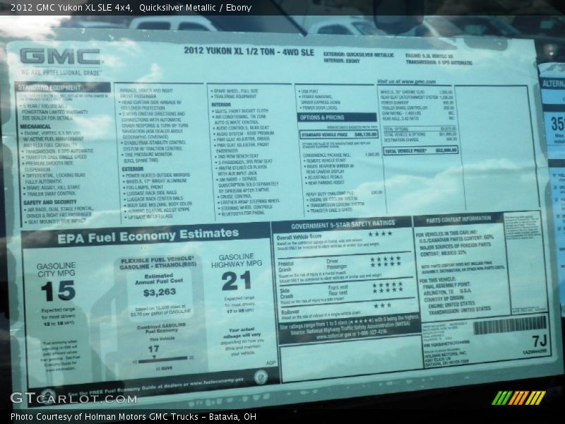  2012 Yukon XL SLE 4x4 Window Sticker