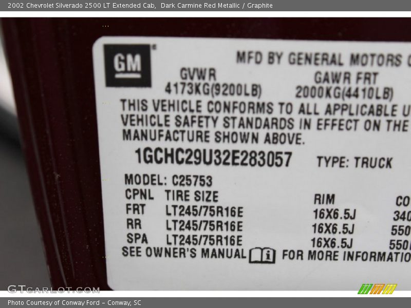 Dark Carmine Red Metallic / Graphite 2002 Chevrolet Silverado 2500 LT Extended Cab