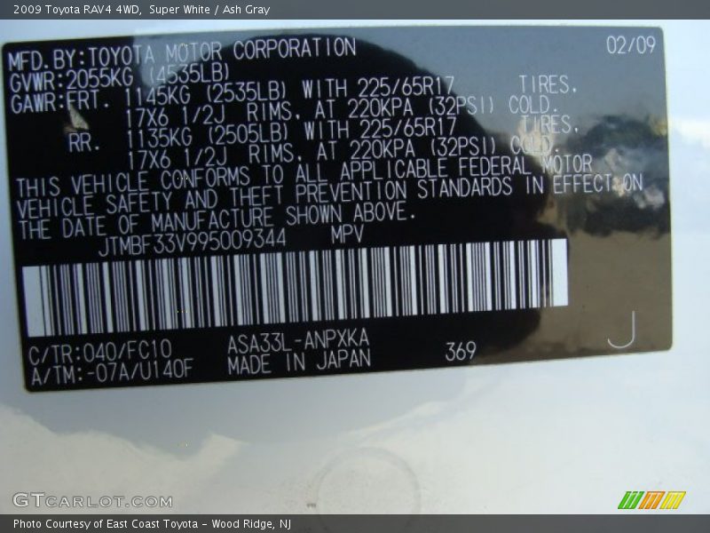 Super White / Ash Gray 2009 Toyota RAV4 4WD