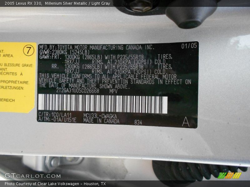 2005 RX 330 Millenium Silver Metallic Color Code 1C0