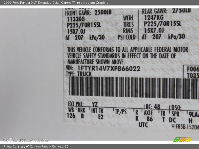 Oxford White / Medium Graphite 1999 Ford Ranger XLT Extended Cab