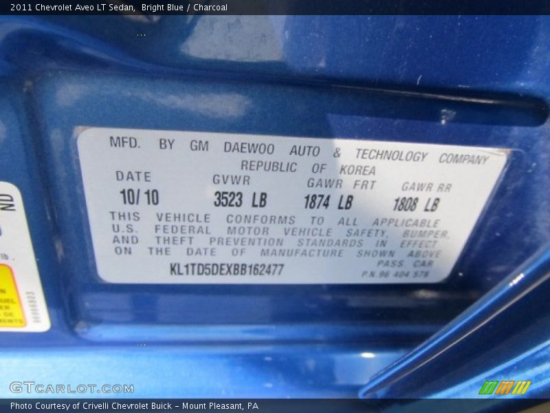 Bright Blue / Charcoal 2011 Chevrolet Aveo LT Sedan