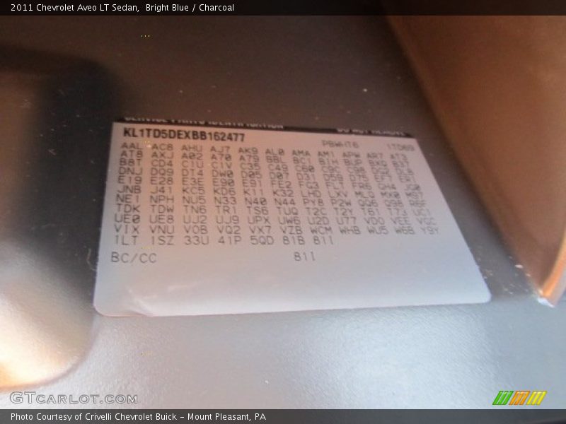 Bright Blue / Charcoal 2011 Chevrolet Aveo LT Sedan
