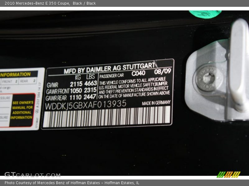 Black / Black 2010 Mercedes-Benz E 350 Coupe
