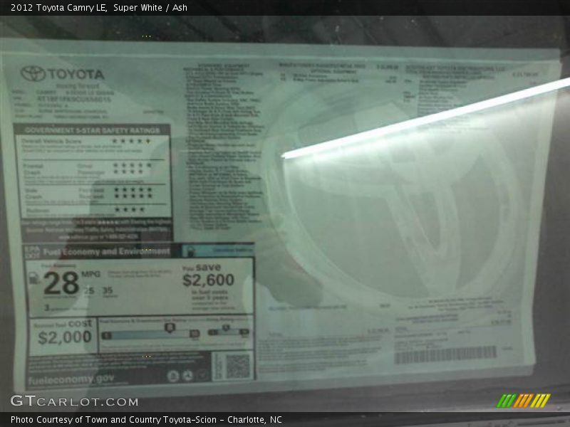 Super White / Ash 2012 Toyota Camry LE
