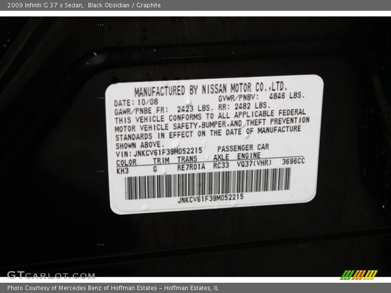 Black Obsidian / Graphite 2009 Infiniti G 37 x Sedan