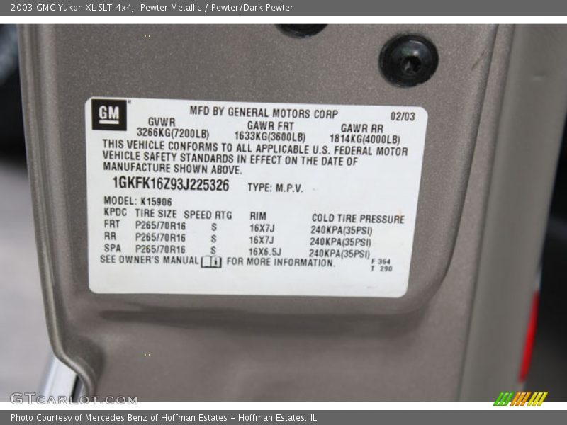 Pewter Metallic / Pewter/Dark Pewter 2003 GMC Yukon XL SLT 4x4