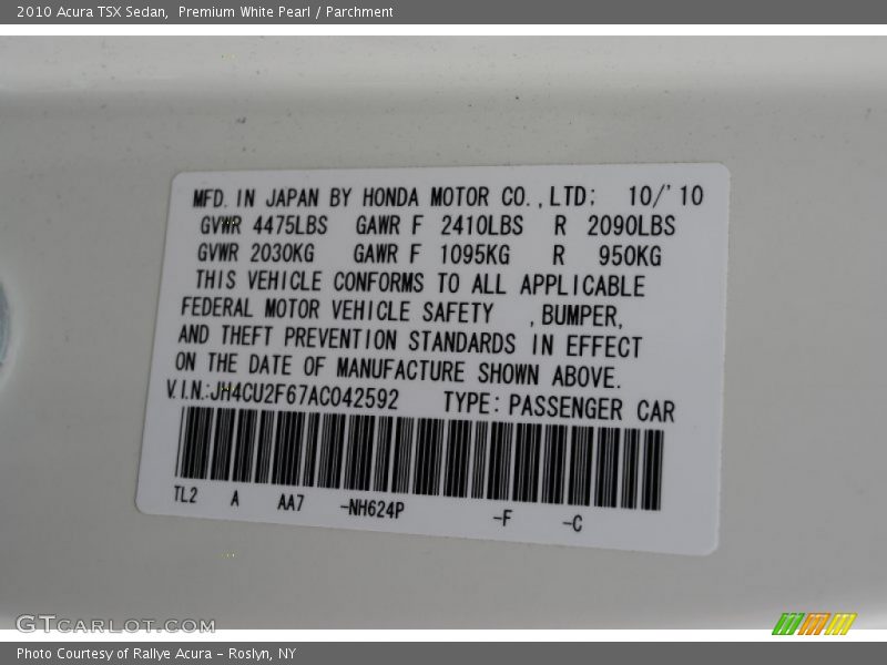 Premium White Pearl / Parchment 2010 Acura TSX Sedan