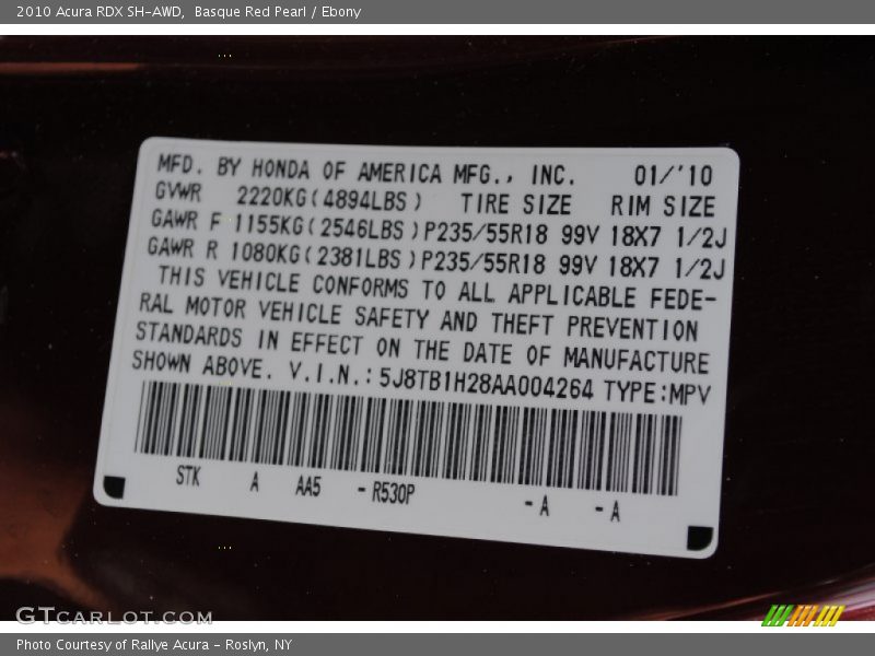 Basque Red Pearl / Ebony 2010 Acura RDX SH-AWD