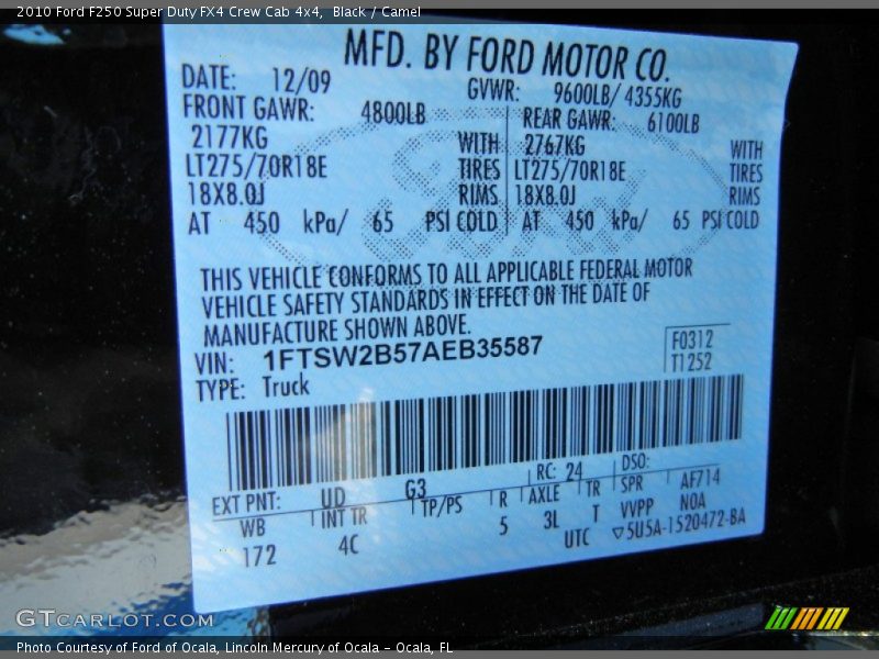 2010 F250 Super Duty FX4 Crew Cab 4x4 Black Color Code UD