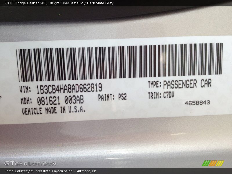 2010 Caliber SXT Bright Silver Metallic Color Code PS2