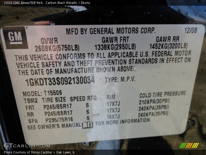 Carbon Black Metallic / Ebony 2009 GMC Envoy SLE 4x4