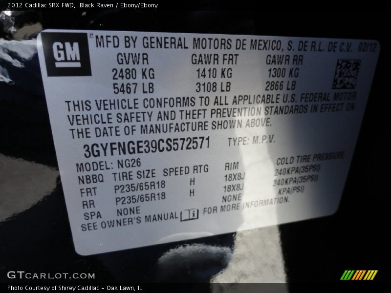 Black Raven / Ebony/Ebony 2012 Cadillac SRX FWD