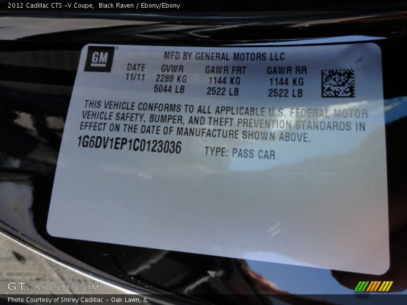 Black Raven / Ebony/Ebony 2012 Cadillac CTS -V Coupe