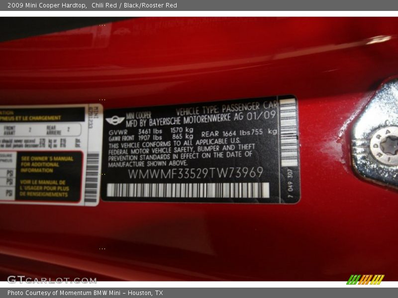 Chili Red / Black/Rooster Red 2009 Mini Cooper Hardtop