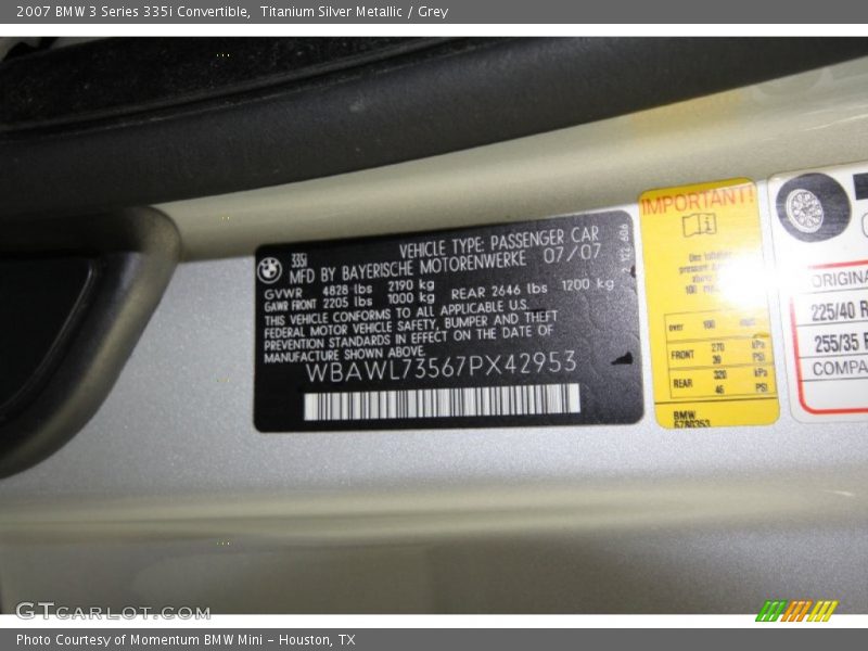 Titanium Silver Metallic / Grey 2007 BMW 3 Series 335i Convertible