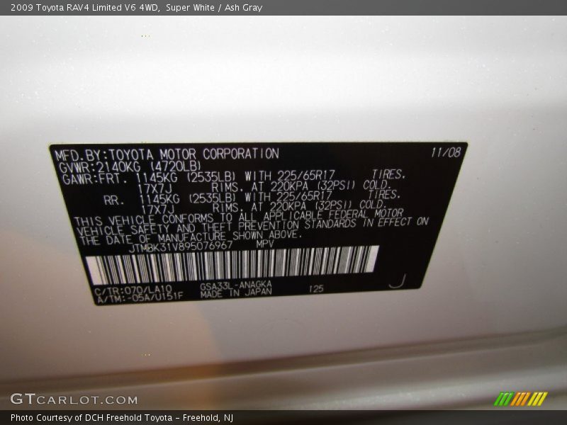Super White / Ash Gray 2009 Toyota RAV4 Limited V6 4WD