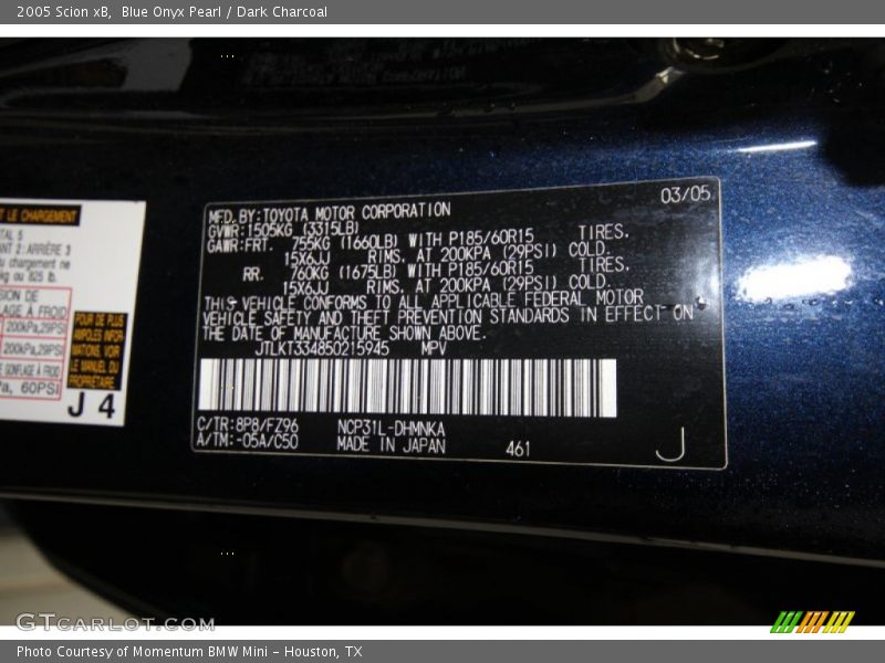 2005 xB  Blue Onyx Pearl Color Code 8P8