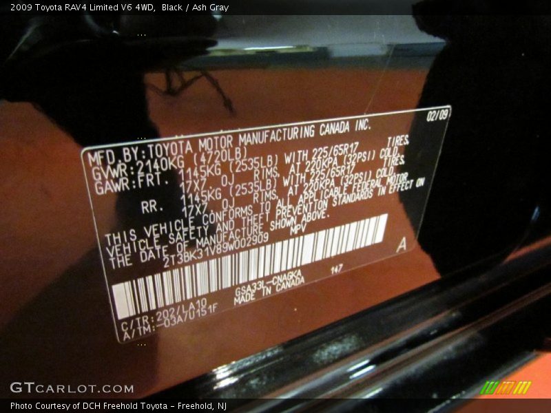 Black / Ash Gray 2009 Toyota RAV4 Limited V6 4WD